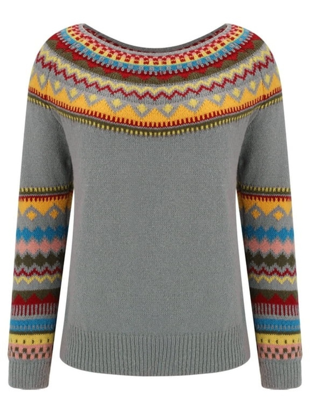 Women Fair Isle Knit Sweater XL Loose Oversized Crew Neck Pullover NWOT